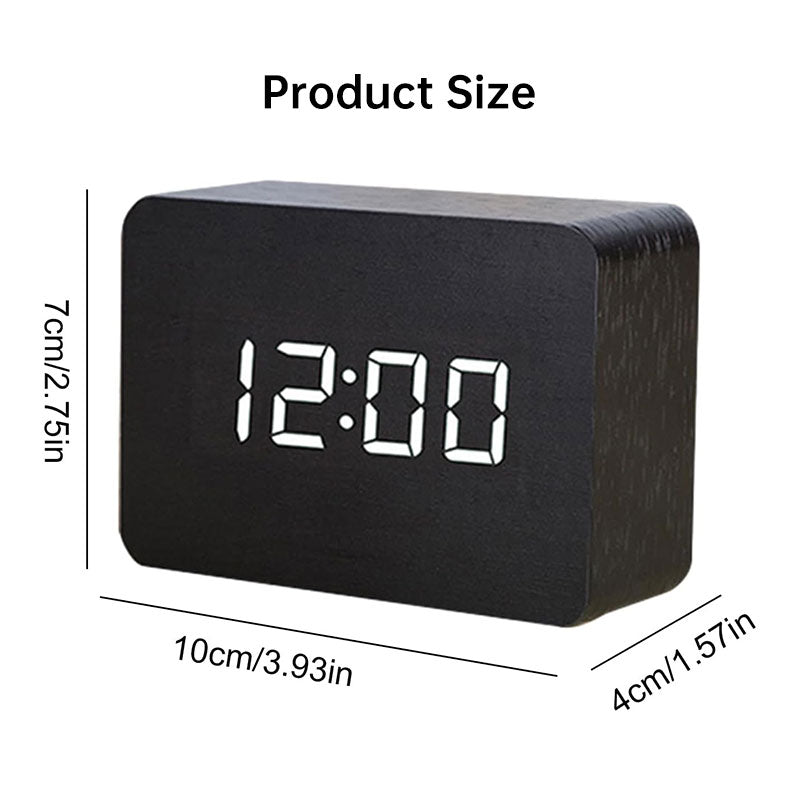 Wooden Electronic Digital Clock - Voice Controlled LED Desk Alarm with Date/Temperature Display, Battery/USB Powered eprolo