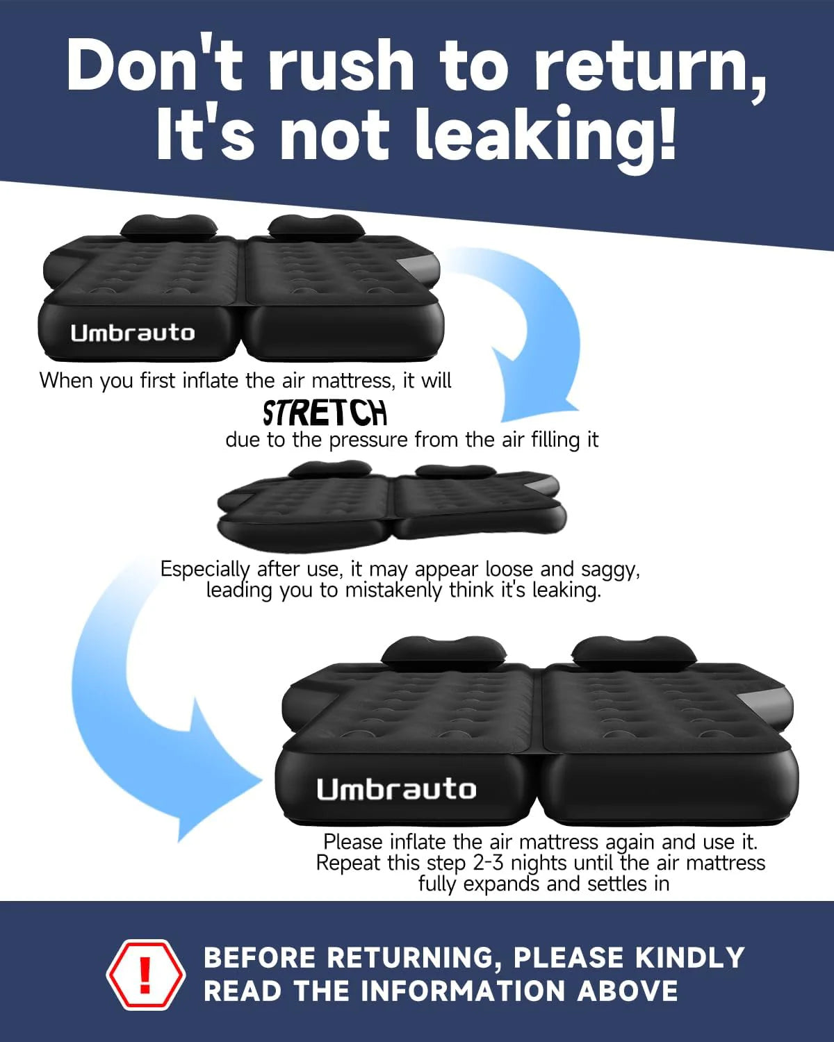 Umbrauto Thickened SUV Back Trunk Air Mattress 3.0,Black eprolo