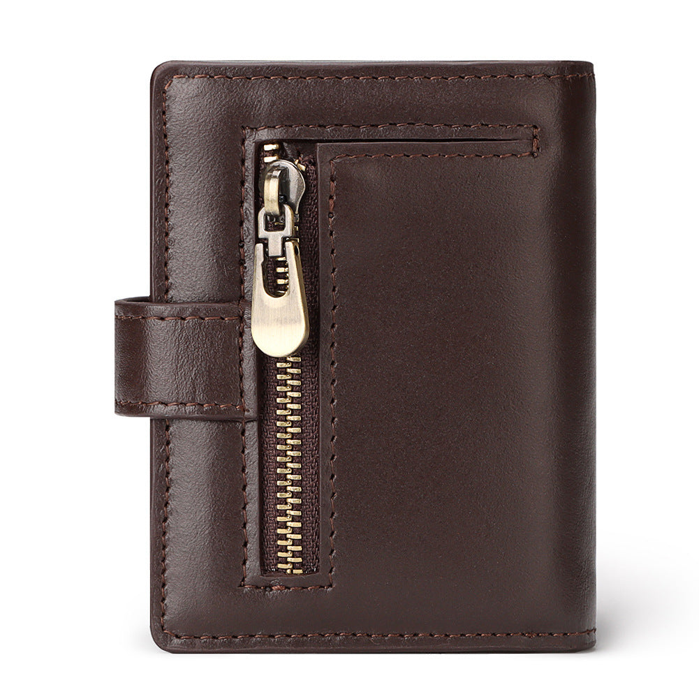 New Men's Leather Card Holder RFID Antimagnetic Short Wallet Retro Zipper Automatic Card Holder eprolo
