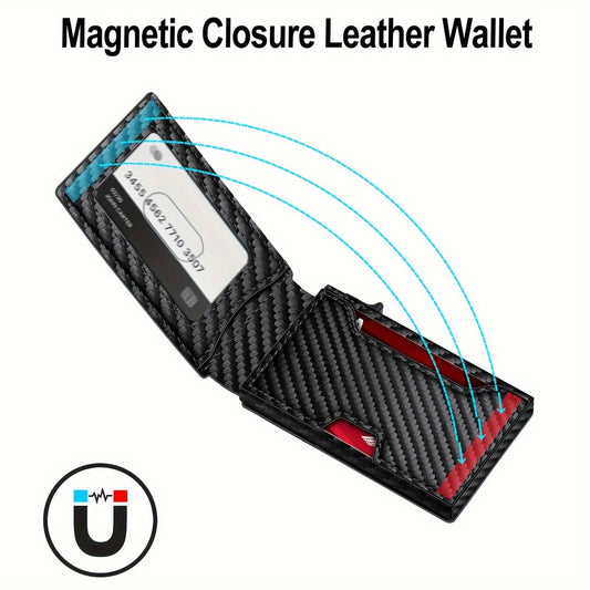 Carbon fiber patterned men's wallet wallet two fold flip card box anti-theft brush wallet magnetic suction side push card bag eprolo