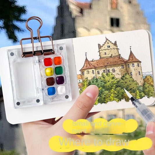 Mini Watercolor Paint Set with Small Drawing Book for Kids and Primary School Students, Portable Sketchbook and Art Kit eprolo