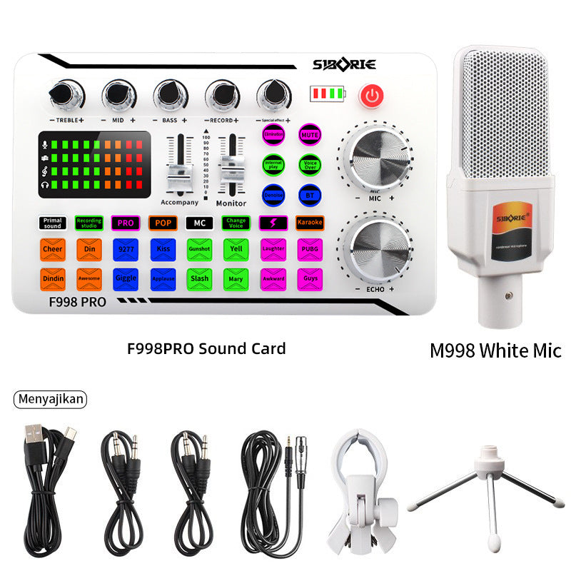 F998Pro live singing sound card white English version intelligent noise reduction integrated microphone eprolo