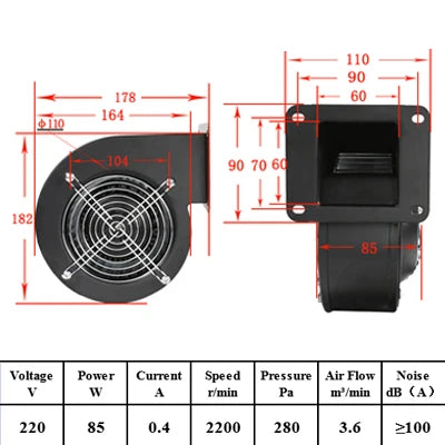 Industrial frequency centrifugal fan 85W 120W 180W 240W industrial cooling multi-wing silent air blower 220V alfamoba