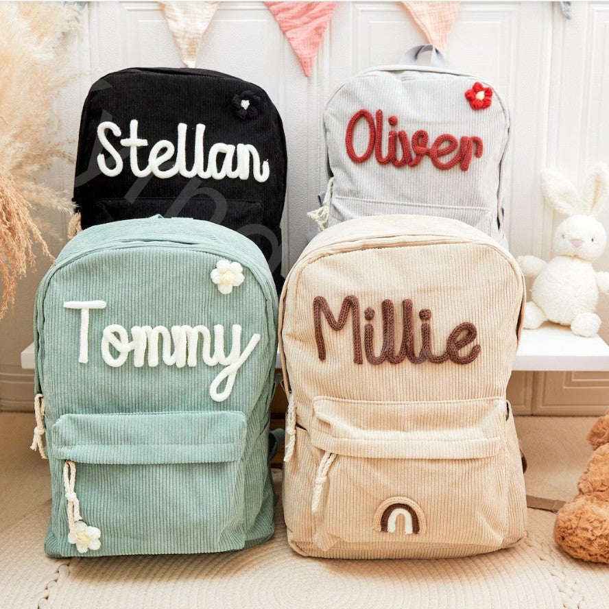 Etsy Cross-border Cute Corduroy Large Capacity Backpack with Adhesive for Letters, Kids and Students School Bag eprolo