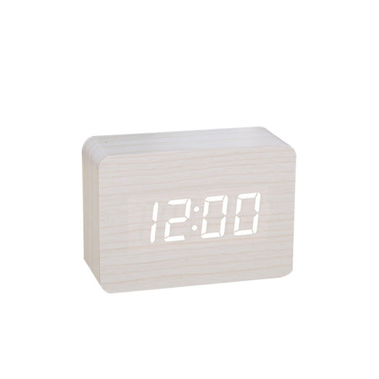 Wooden Electronic Digital Clock - Voice Controlled LED Desk Alarm with Date/Temperature Display, Battery/USB Powered eprolo