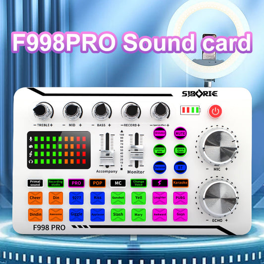 F998Pro live singing sound card white English version intelligent noise reduction integrated microphone eprolo