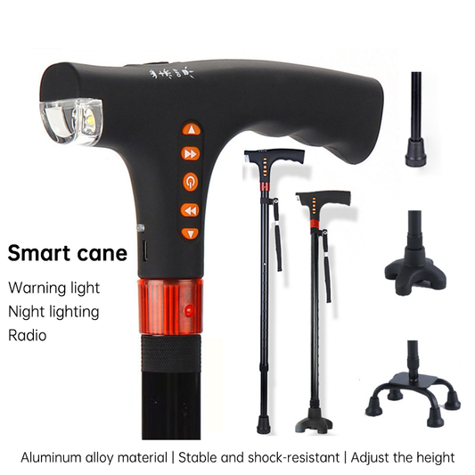 Walking Stick for Seniors - Multi-functional LED Light, Alarm, Radio, Adjustable Smart Cane with Handle eprolo