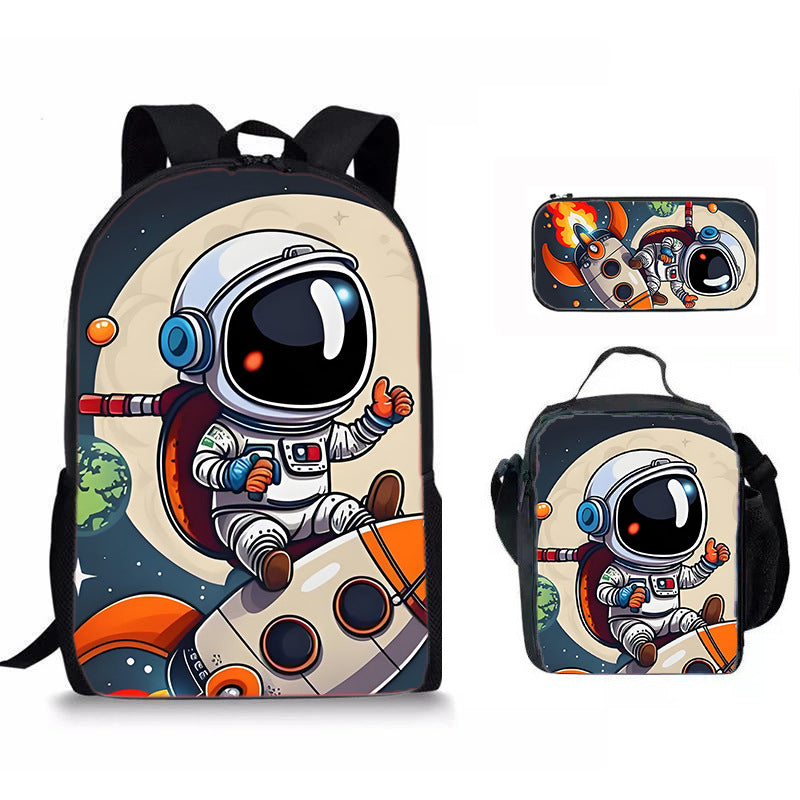 Astronaut Space Character Anime Style 3-Piece Set Backpack Lunch Bag Pencil Case Student Organizer Casual Fashion eprolo