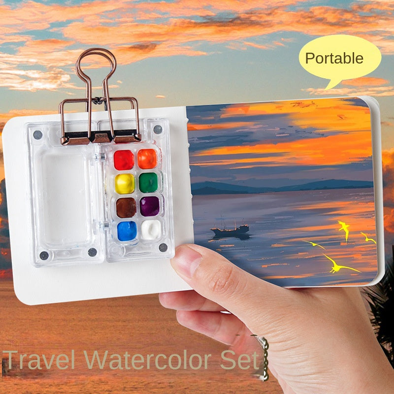 Mini Watercolor Paint Set with Small Drawing Book for Kids and Primary School Students, Portable Sketchbook and Art Kit eprolo