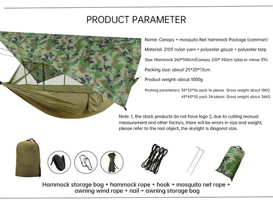 260x140cm Outdoor Double Camping Hammock with Mosquito Net and Rain Fly Tarp Lightweight Parachute Hammocks for Travel Hiking eprolo