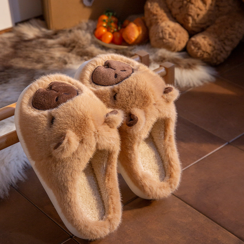 Capybara Cotton Slippers for Women Autumn Winter New Style Home Warm Lined Thick Sole Non-Slip Fuzzy Slippers for Men eprolo