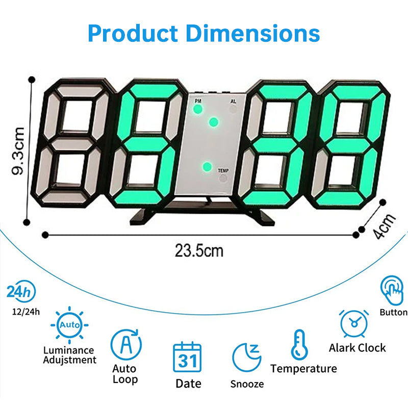 3D LED Digital Alarm Clock with Colorful Display, 12/24 Hour Format for Office, Living Room, Bedroom, Kitchen eprolo