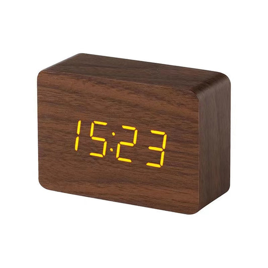 Wooden Electronic Digital Clock - Voice Controlled LED Desk Alarm with Date/Temperature Display, Battery/USB Powered eprolo