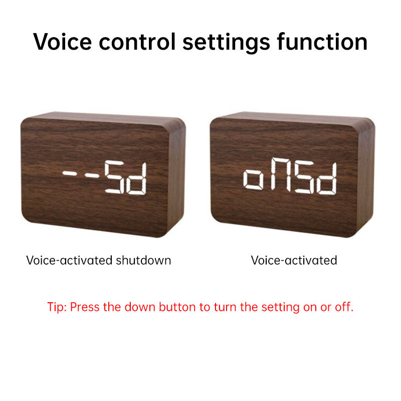 Wooden Electronic Digital Clock - Voice Controlled LED Desk Alarm with Date/Temperature Display, Battery/USB Powered eprolo