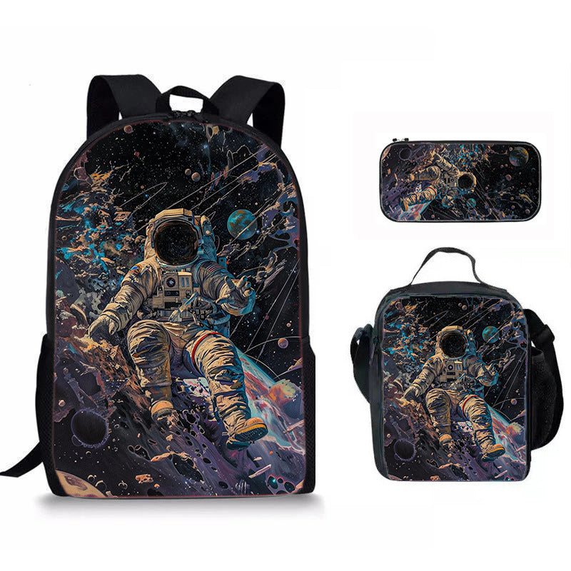 Astronaut Space Character Anime Style 3-Piece Set Backpack Lunch Bag Pencil Case Student Organizer Casual Fashion eprolo