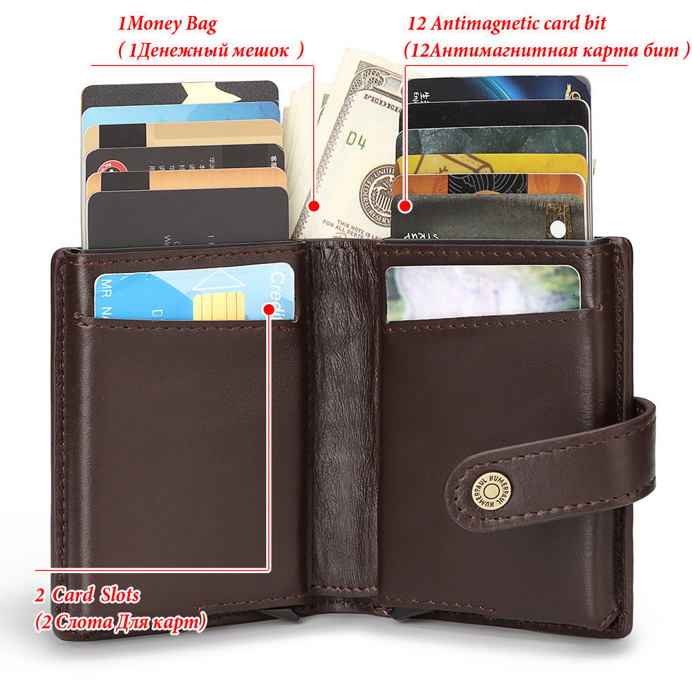 New Men's Leather Card Holder RFID Antimagnetic Short Wallet Retro Zipper Automatic Card Holder eprolo