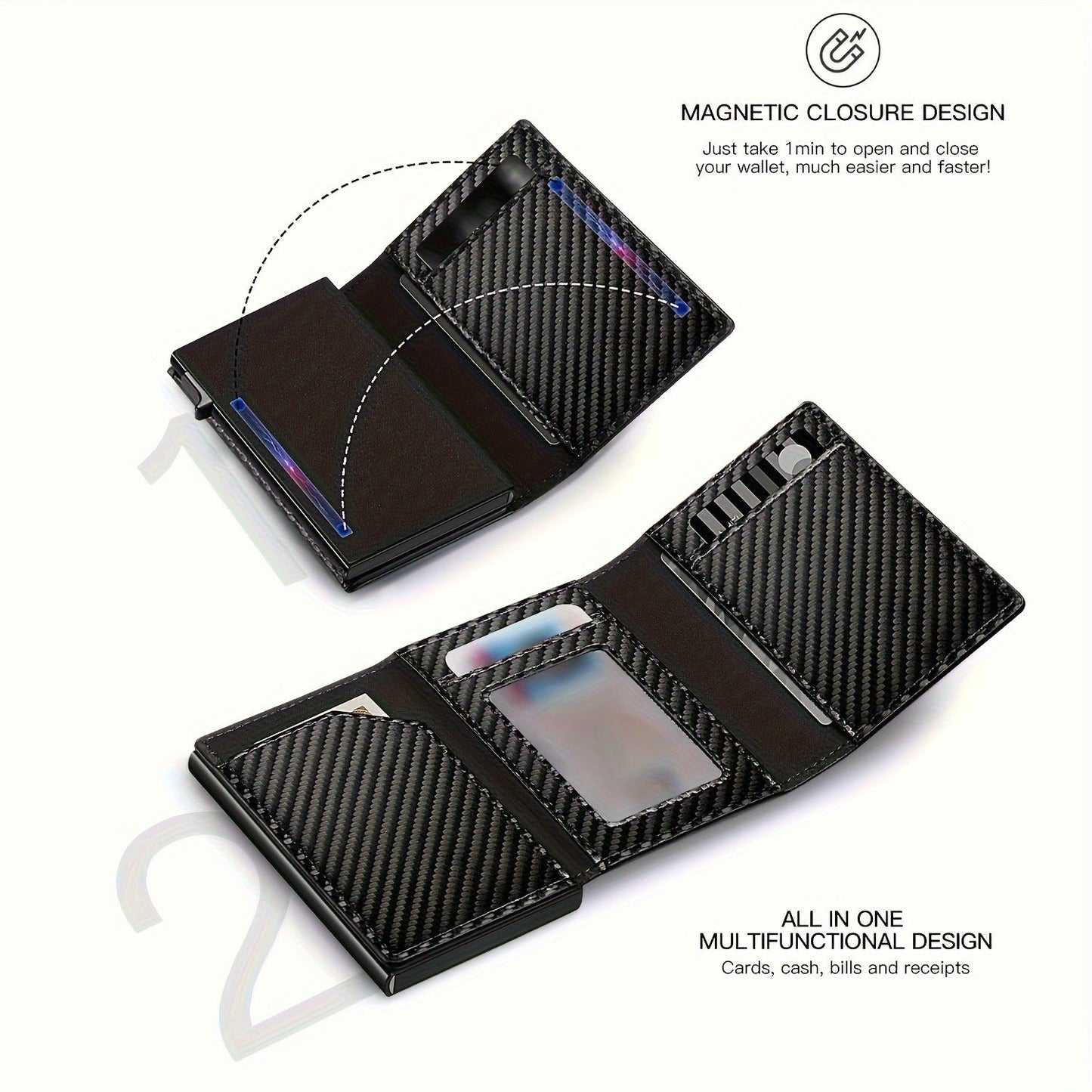 Men's Carbon Fiber Magnetic Card Clip PU Leather RFID Bank Card Bag Large Capacity Card Clip eprolo