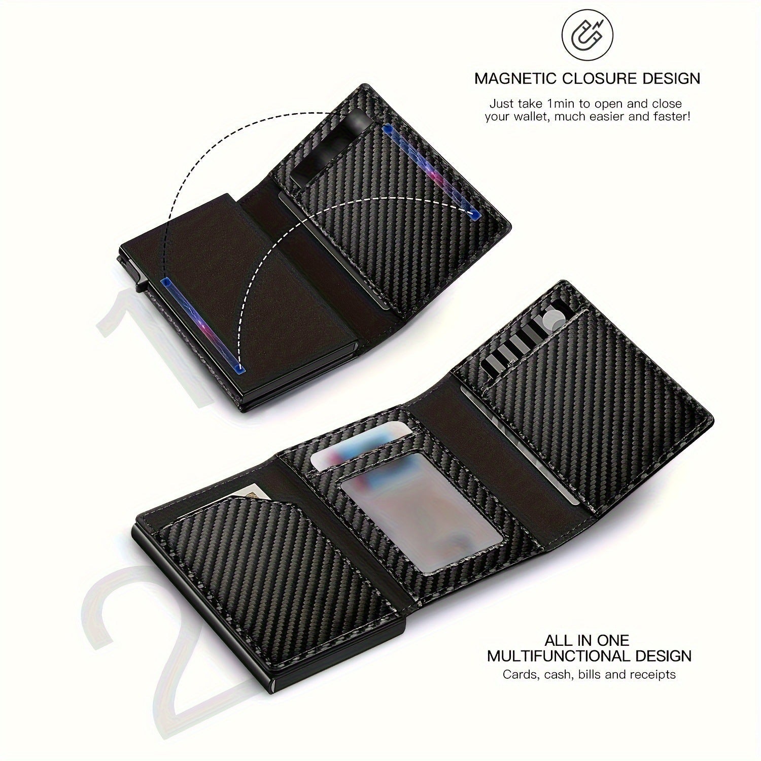 Men's Carbon Fiber Magnetic Card Clip PU Leather RFID Bank Card Bag Large Capacity Card Clip eprolo