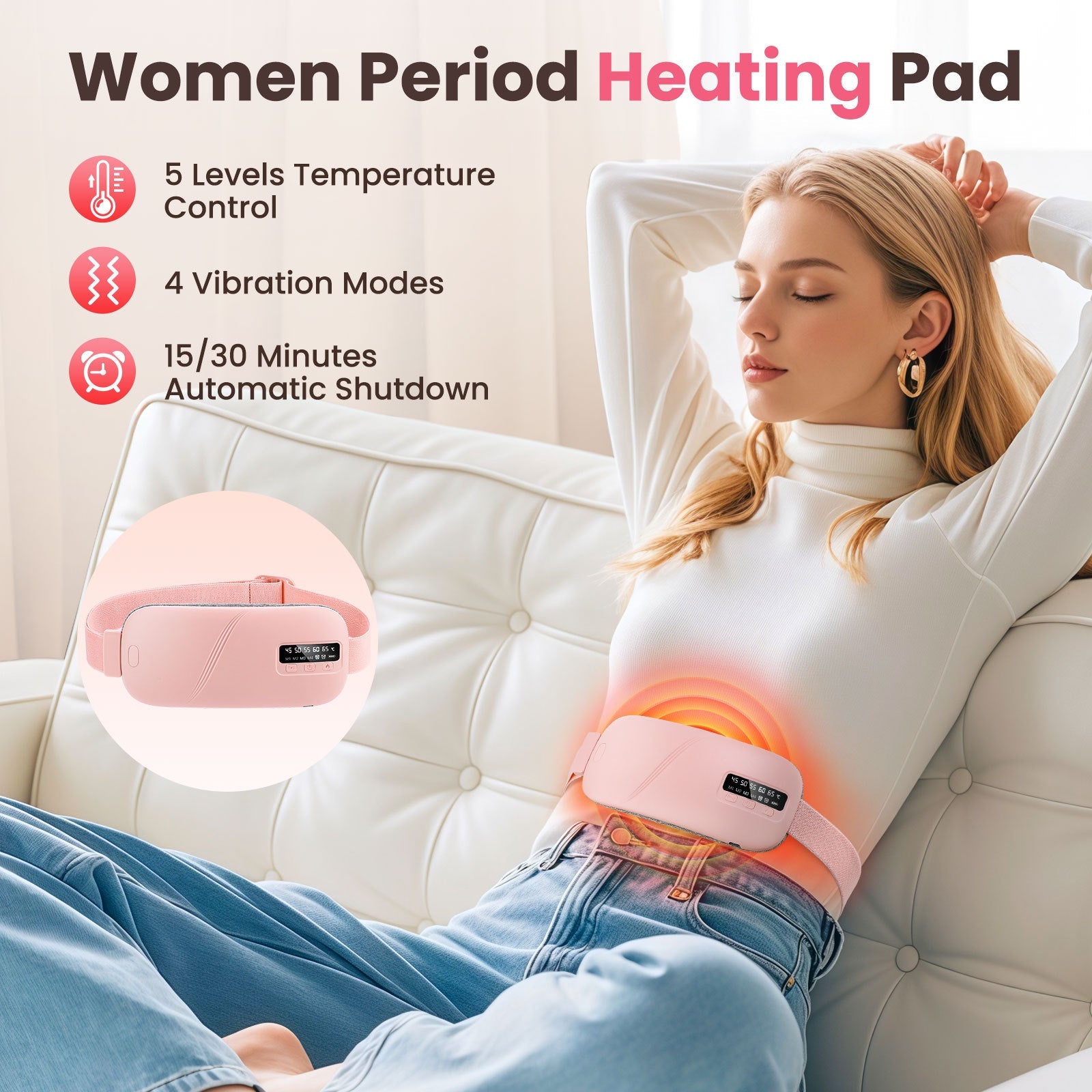 Wireless Heat Therapy Massage Belt for Women - Menstrual Pain Relief &amp; Abdominal Massage Device eprolo