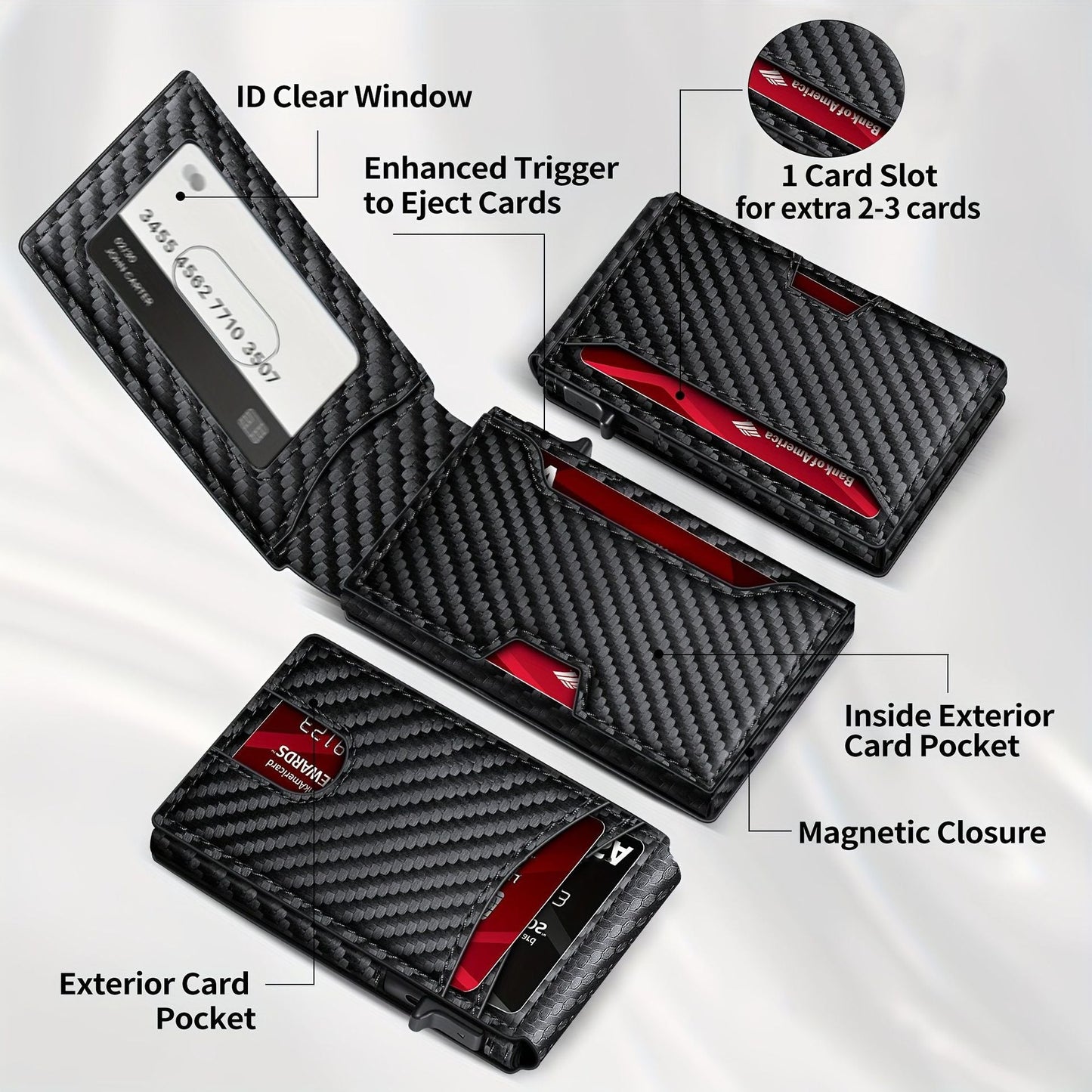 Carbon fiber patterned men's wallet wallet two fold flip card box anti-theft brush wallet magnetic suction side push card bag eprolo