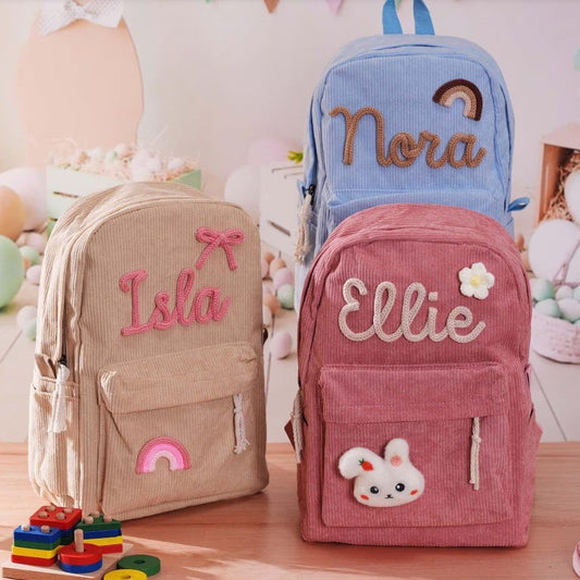 Etsy Cross-border Cute Corduroy Large Capacity Backpack with Adhesive for Letters, Kids and Students School Bag eprolo