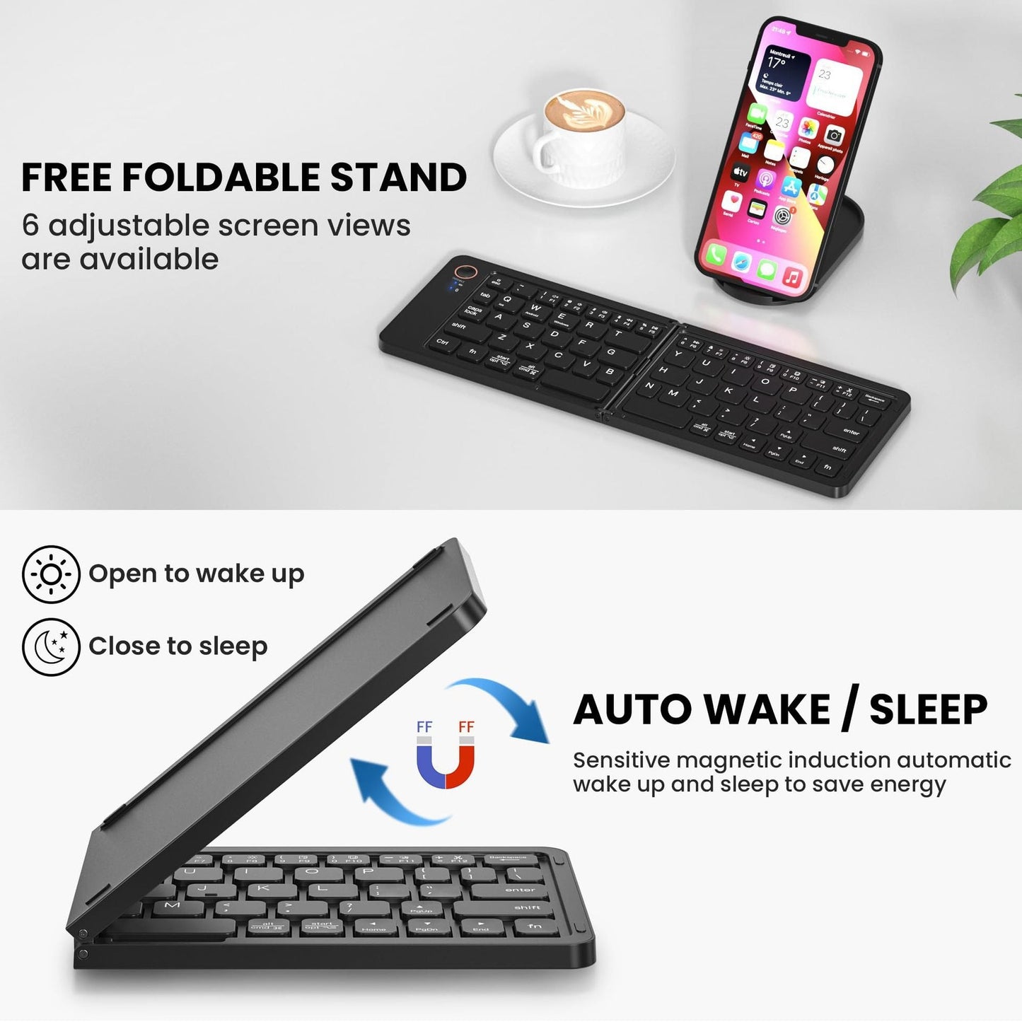 Ultra slim folding portable charging dual-mode Bluetooth keyboard with one click connection eprolo