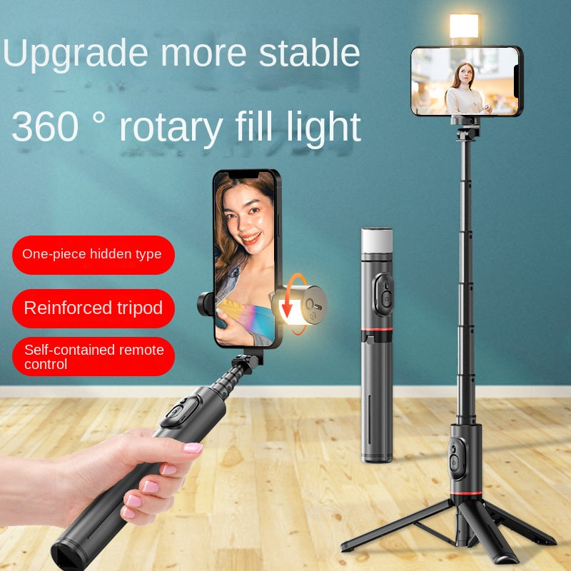 Mobile Phone Bluetooth Selfie Stick with Rotating Fill Light and Hidden Tripod Live Streaming Stand eprolo