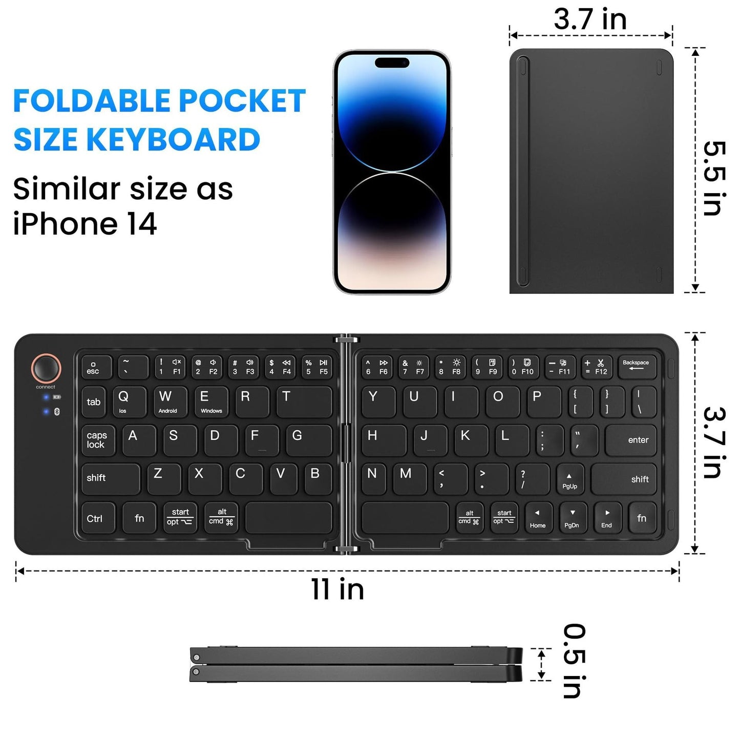 Ultra slim folding portable charging dual-mode Bluetooth keyboard with one click connection eprolo