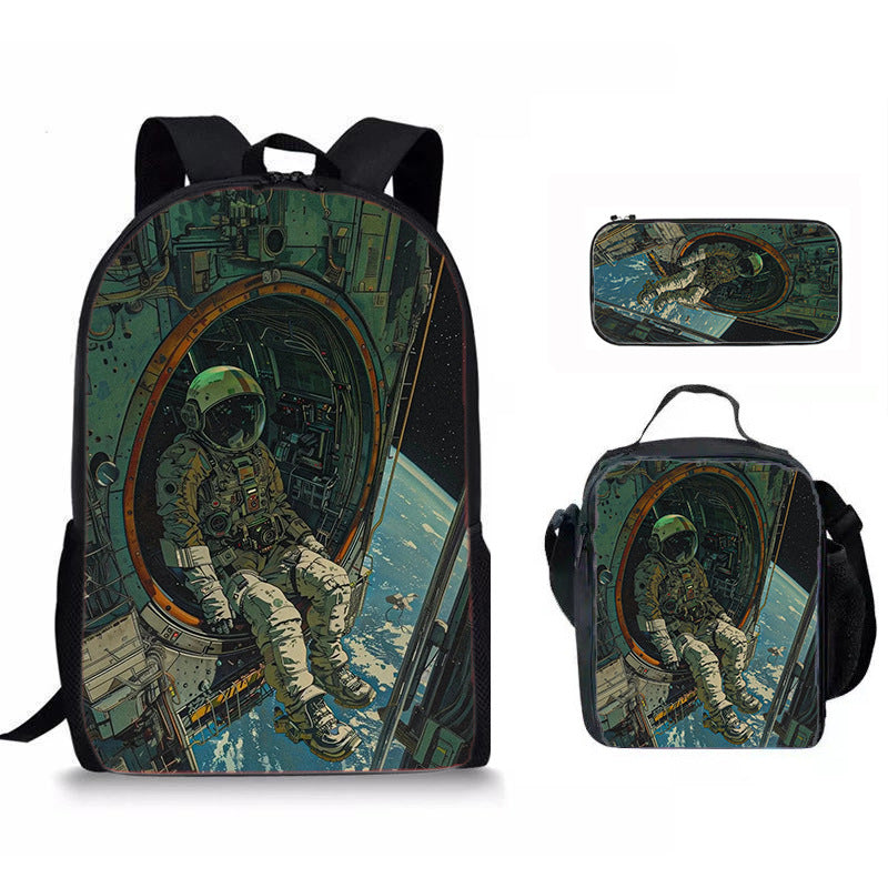 Astronaut Space Character Anime Style 3-Piece Set Backpack Lunch Bag Pencil Case Student Organizer Casual Fashion eprolo