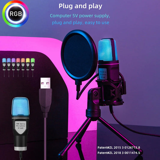 SF-666R condenser microphone RGB seven color luminous microphone with shock mount USB computer game eprolo