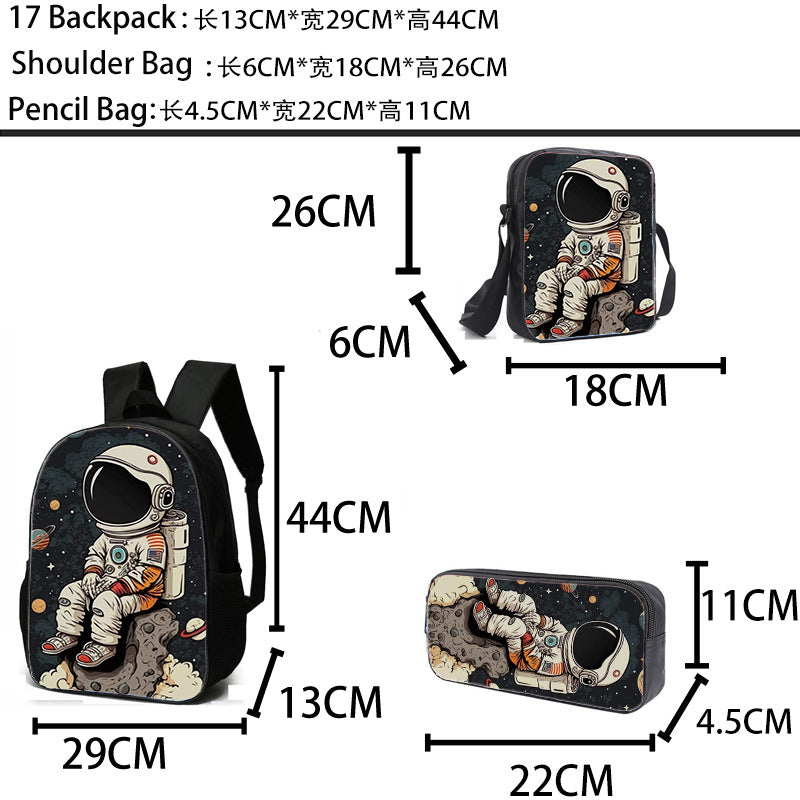 Astronaut Space Character Anime Style 3-Piece Set Backpack Lunch Bag Pencil Case Student Organizer Casual Fashion eprolo