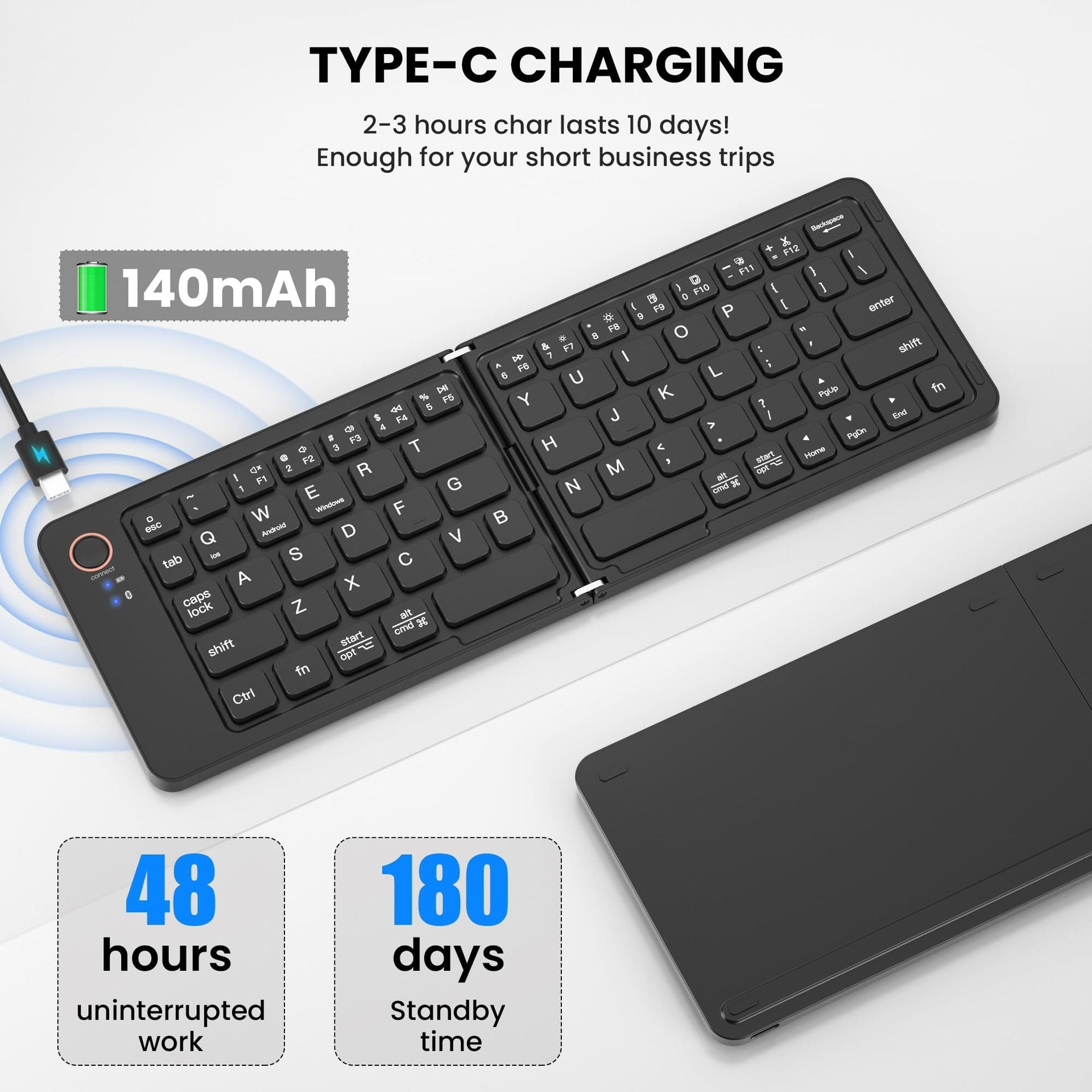 Ultra slim folding portable charging dual-mode Bluetooth keyboard with one click connection eprolo