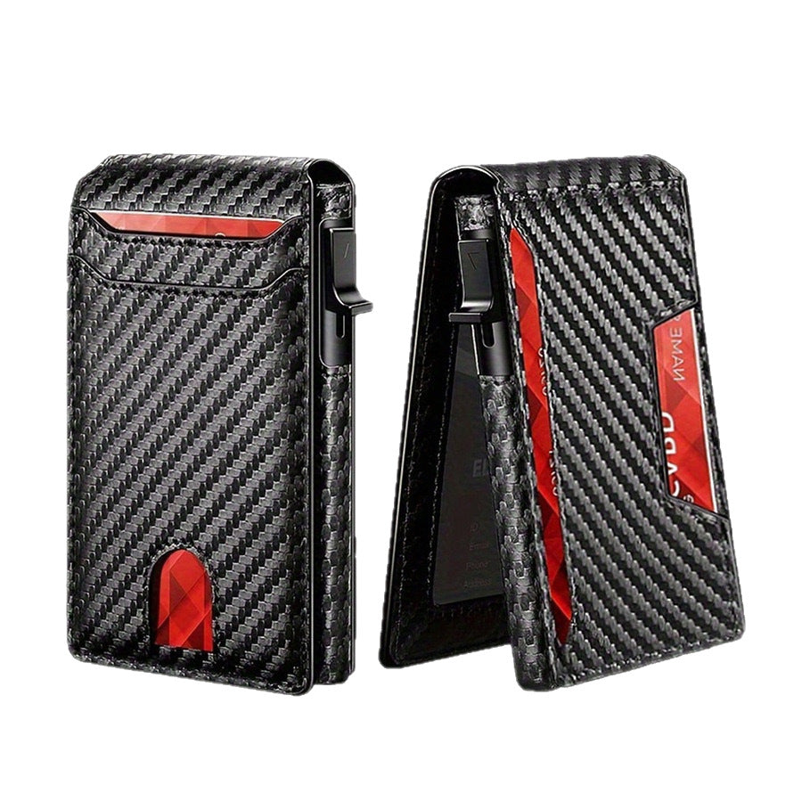 Carbon fiber patterned men's wallet wallet two fold flip card box anti-theft brush wallet magnetic suction side push card bag eprolo