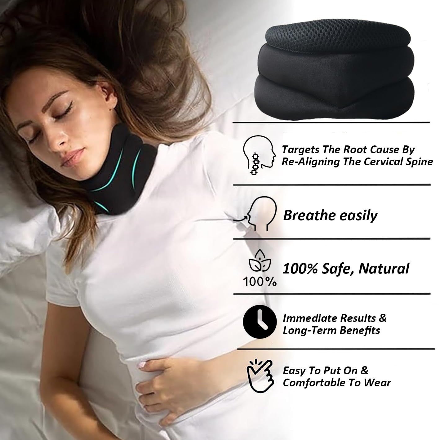 Three layer sponge neck support, breathable, high elasticity, anti bowing, forward leaning, cervical neck decompression, office neck cover eprolo