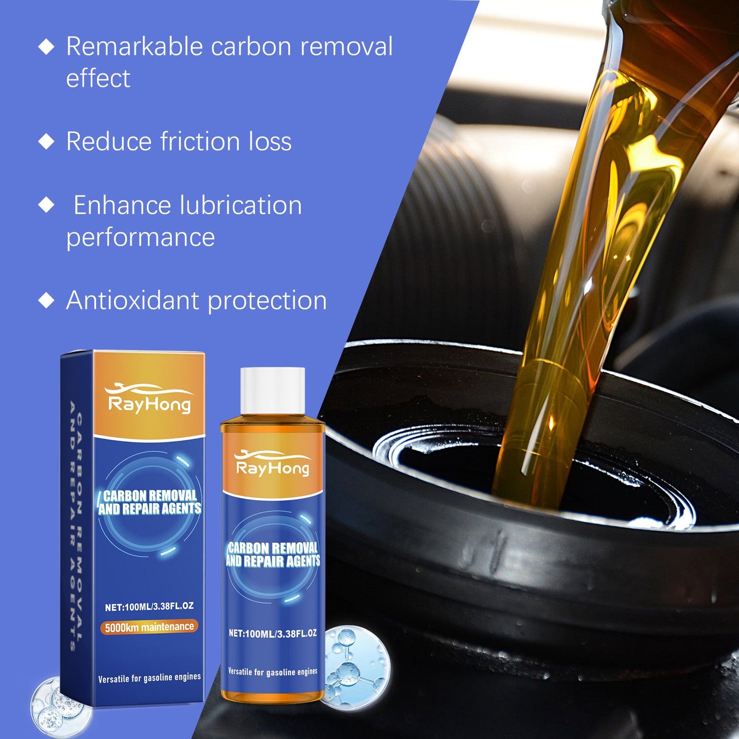 Rayhong Engine Carbon Removal Repair Agent, Engine Anti-Wear Protection Carbon Removal Noise Reduction Oil Additive eprolo