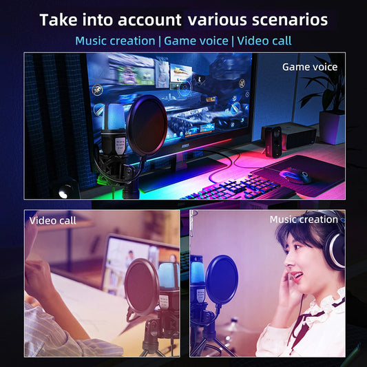 SF-666R condenser microphone RGB seven color luminous microphone with shock mount USB computer game eprolo