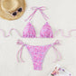 Floral triangle cup lace up sexy bikini split swimsuit for women eprolo