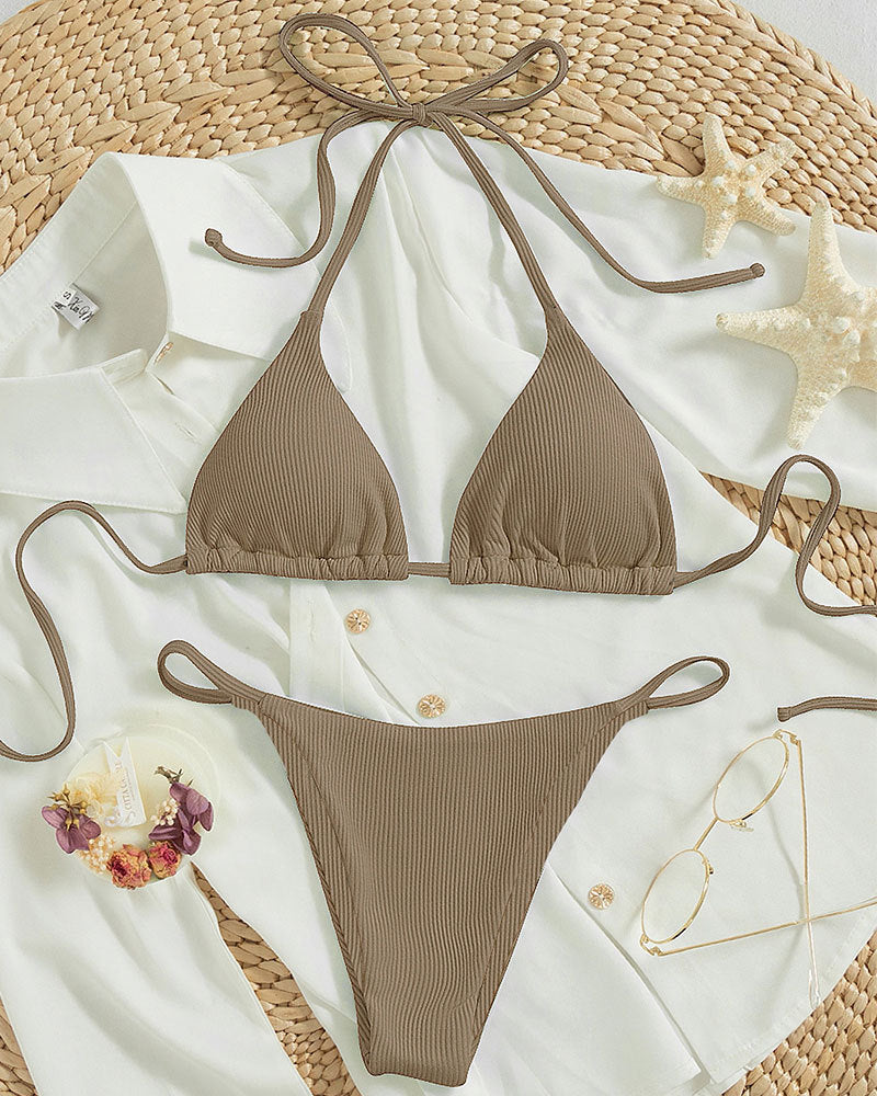 Hanging neck tie bikini multi-color three-point swimsuit hot spring swimsuit eprolo