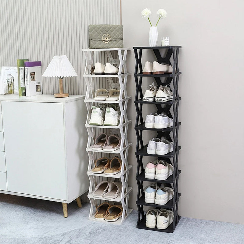 Stackable Plastic Shoe Rack, Vertical Dustproof Shoe Organizer, Sturdy Shoe Storage for Entryway eprolo
