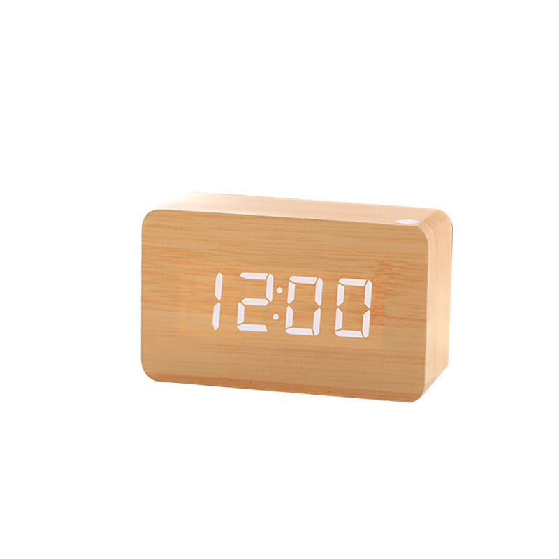 Wooden Electronic Digital Clock - Voice Controlled LED Desk Alarm with Date/Temperature Display, Battery/USB Powered eprolo