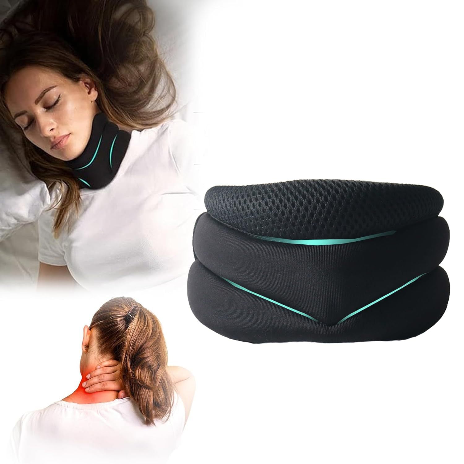 Three layer sponge neck support, breathable, high elasticity, anti bowing, forward leaning, cervical neck decompression, office neck cover eprolo