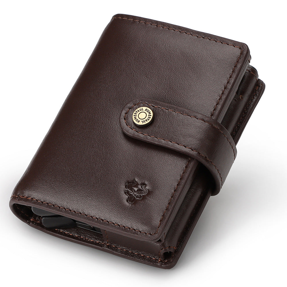 New Men's Leather Card Holder RFID Antimagnetic Short Wallet Retro Zipper Automatic Card Holder eprolo