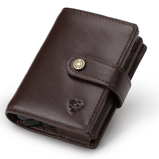 New Men's Leather Card Holder RFID Antimagnetic Short Wallet Retro Zipper Automatic Card Holder eprolo