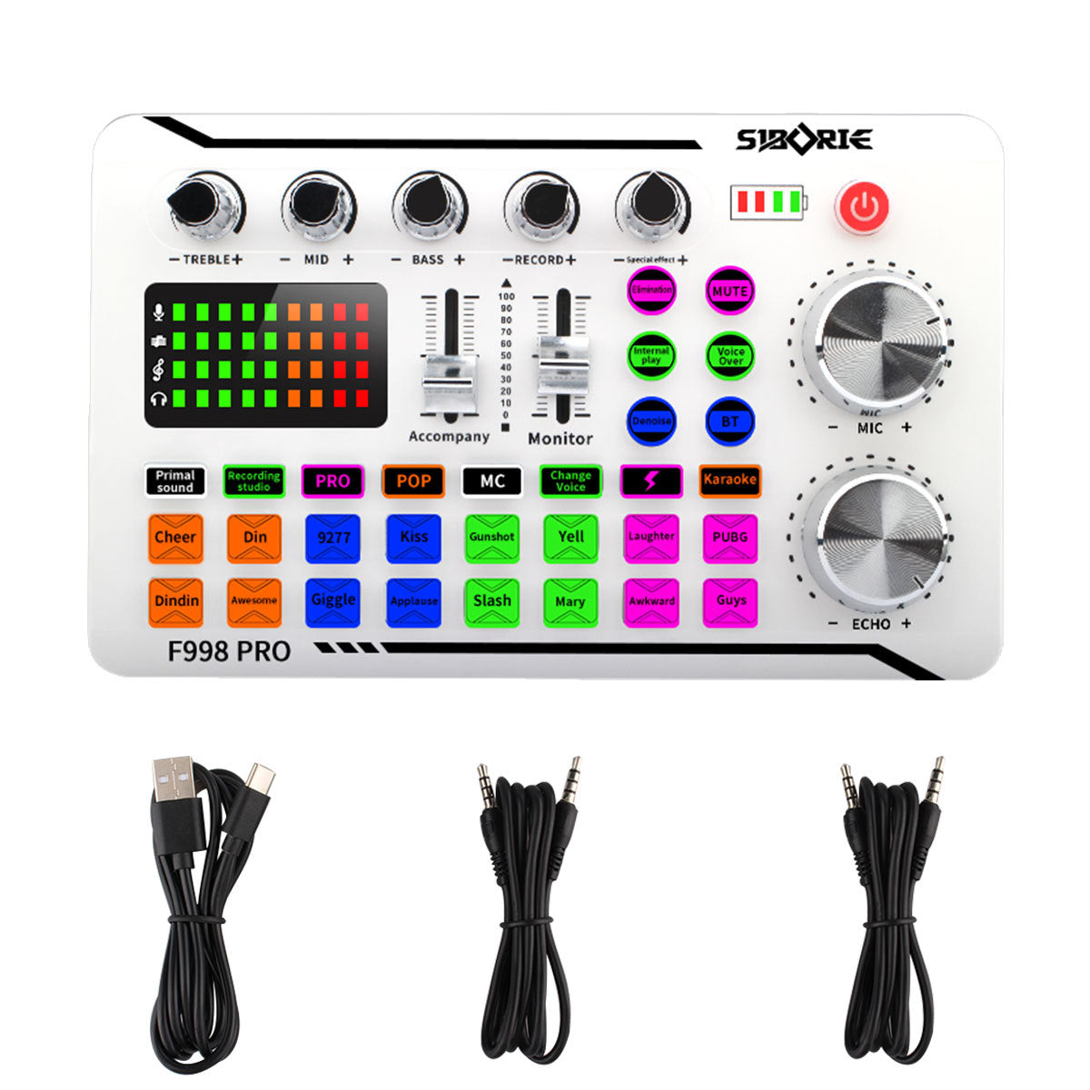 F998Pro live singing sound card white English version intelligent noise reduction integrated microphone eprolo