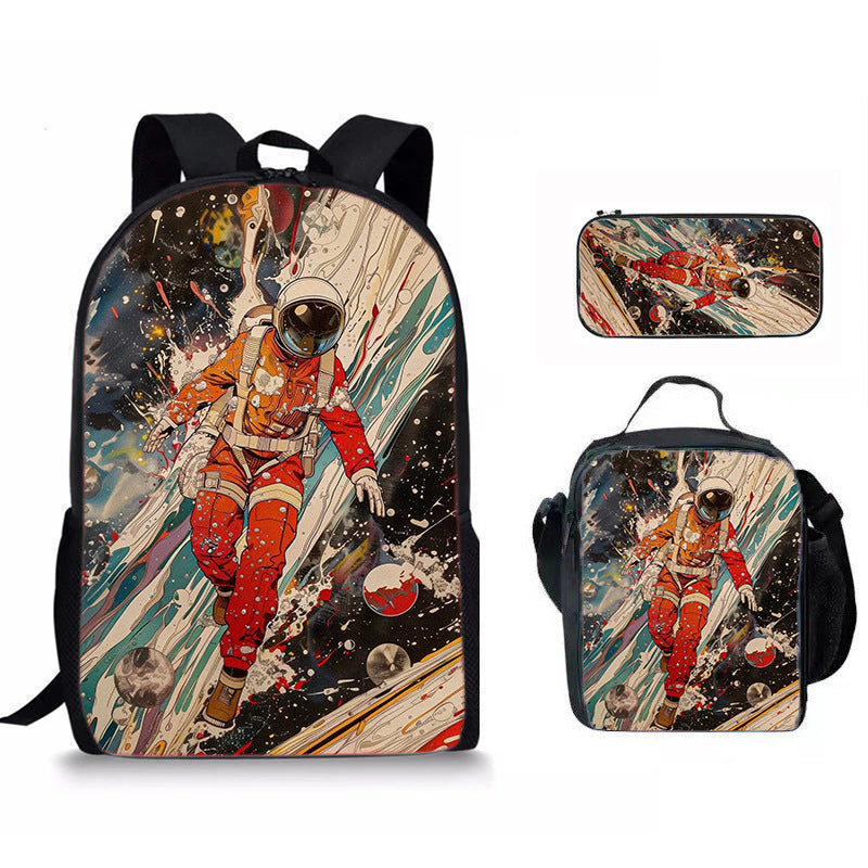 Astronaut Space Character Anime Style 3-Piece Set Backpack Lunch Bag Pencil Case Student Organizer Casual Fashion eprolo