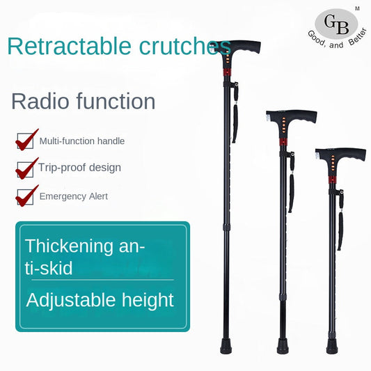 Walking Stick for Seniors - Multi-functional LED Light, Alarm, Radio, Adjustable Smart Cane with Handle eprolo