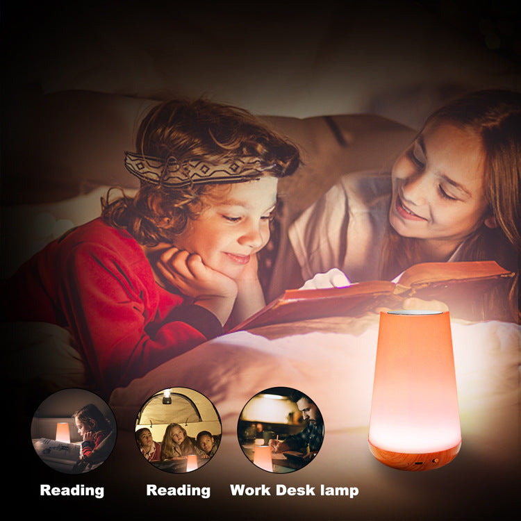 Wood grain remote control touch night light creative pat table lamp bedroom bedside lamp rainbow atmosphere light eprolo