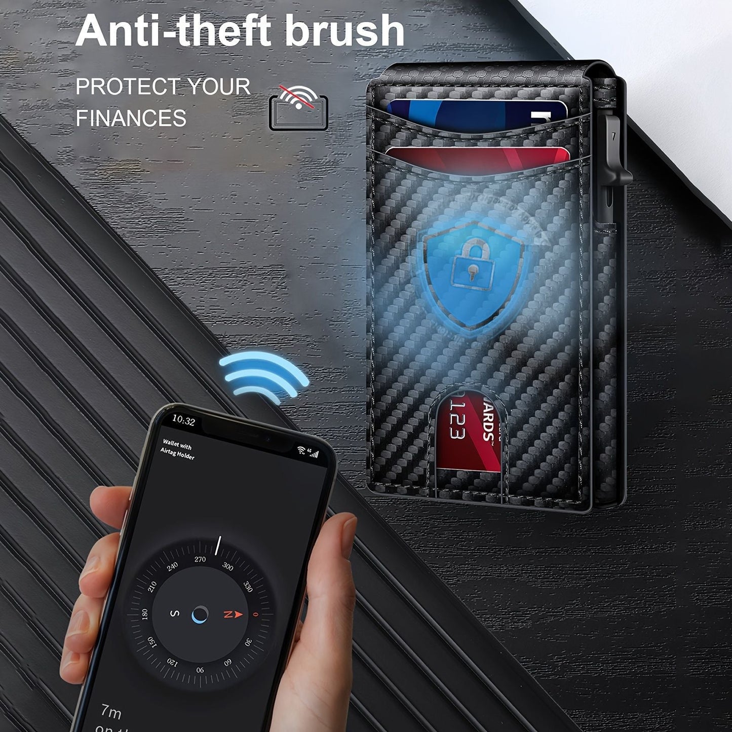 Carbon fiber patterned men's wallet wallet two fold flip card box anti-theft brush wallet magnetic suction side push card bag eprolo