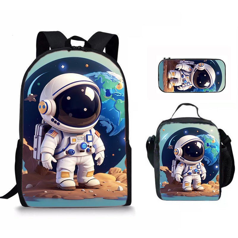 Astronaut Space Character Anime Style 3-Piece Set Backpack Lunch Bag Pencil Case Student Organizer Casual Fashion eprolo