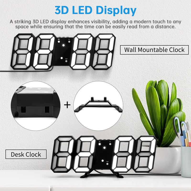 3D LED Digital Alarm Clock with Colorful Display, 12/24 Hour Format for Office, Living Room, Bedroom, Kitchen eprolo